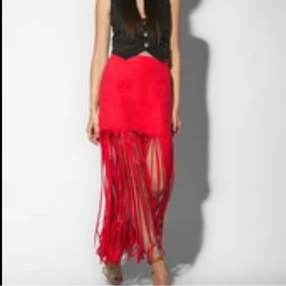 Brand: H&M ❤️ COACHELLA Official Collection -Red Fringe Midi Skirt - Picture 14 of 16